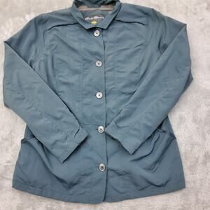 Eddie Bauer Travex Blue Button Closure Breathable Windbreaker Women’s Sz L Nylon